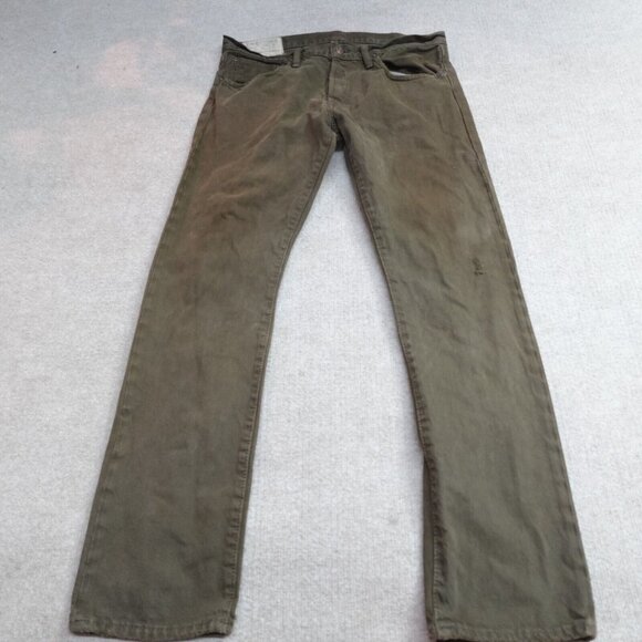 Polo Ralph Lauren Jeans 32 x 30 Green Olive Distressed Button Fly Varick Slim
